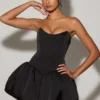 Rochie micro mini cu corset și tiv bufant, cu șireturi, Minerva, negru Rochie micro mini cu corset și tiv bufant, cu șireturi, Minerva, negru