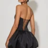 Rochie micro mini cu corset și tiv bufant, cu șireturi, Minerva, negru Rochie micro mini cu corset și tiv bufant, cu șireturi, Minerva, negru