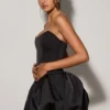 Rochie micro mini cu corset și tiv bufant, cu șireturi, Minerva, negru Rochie micro mini cu corset și tiv bufant, cu șireturi, Minerva, negru