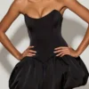 Rochie micro mini cu corset și tiv bufant, cu șireturi, Minerva, negru Rochie micro mini cu corset și tiv bufant, cu șireturi, Minerva, negru