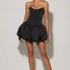 Rochie micro mini cu corset și tiv bufant, cu șireturi, Minerva, negru Rochie micro mini cu corset și tiv bufant, cu șireturi, Minerva, negru
