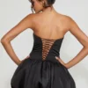 Rochie micro mini cu corset și tiv bufant, cu șireturi, Minerva, negru Rochie micro mini cu corset și tiv bufant, cu șireturi, Minerva, negru