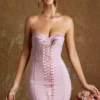 Rochie micro mini Emira cu corset cu șireturi și bandou, în nuanța mauve Rochie micro mini Emira cu corset cu șireturi și bandou, în nuanța mauve