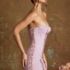 Rochie micro mini Emira cu corset cu șireturi și bandou, în nuanța mauve Rochie micro mini Emira cu corset cu șireturi și bandou, în nuanța mauve
