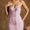 Rochie micro mini Emira cu corset cu șireturi și bandou, în nuanța mauve Rochie micro mini Emira cu corset cu șireturi și bandou, în nuanța mauve