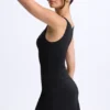 Rochie micro mini Ione din modal, cu volane și croi în A, de culoare neagră Rochie micro mini Ione din modal, cu volane și croi în A, de culoare neagră