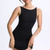 Rochie micro mini Ione din modal, cu volane și croi în A, de culoare neagră Rochie micro mini Ione din modal, cu volane și croi în A, de culoare neagră