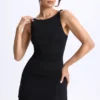 Rochie micro mini Ione din modal, cu volane și croi în A, de culoare neagră Rochie micro mini Ione din modal, cu volane și croi în A, de culoare neagră