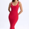 Rochie Midaxi Lois Modal cu decolteu adânc și spate decupat, în roșu cireș Rochie Midaxi Lois Modal cu decolteu adânc și spate decupat, în roșu cireș