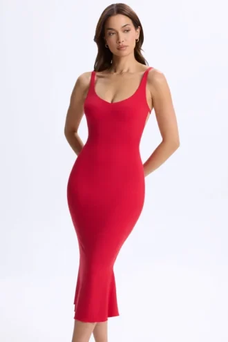 Rochie Midaxi Lois Modal cu decolteu adânc și spate decupat, în roșu cireș Rochie Midaxi Lois Modal cu decolteu adânc și spate decupat, în roșu cireș