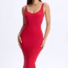 Rochie Midaxi Lois Modal cu decolteu adânc și spate decupat, în roșu cireș Rochie Midaxi Lois Modal cu decolteu adânc și spate decupat, în roșu cireș