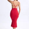 Rochie Midaxi Lois Modal cu decolteu adânc și spate decupat, în roșu cireș Rochie Midaxi Lois Modal cu decolteu adânc și spate decupat, în roșu cireș