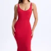 Rochie Midaxi Lois Modal cu decolteu adânc și spate decupat, în roșu cireș Rochie Midaxi Lois Modal cu decolteu adânc și spate decupat, în roșu cireș