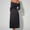 Rochie midi A-line cu dantelă și umeri decupați Nerissa, negru Rochie midi A-line cu dantelă și umeri decupați Nerissa, negru