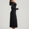 Rochie midi A-line cu dantelă și umeri decupați Nerissa, negru Rochie midi A-line cu dantelă și umeri decupați Nerissa, negru