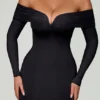 Rochie midi A-line cu dantelă și umeri decupați Nerissa, negru Rochie midi A-line cu dantelă și umeri decupați Nerissa, negru