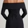 Rochie midi A-line cu dantelă și umeri decupați Nerissa, negru Rochie midi A-line cu dantelă și umeri decupați Nerissa, negru