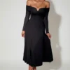 Rochie midi A-line cu dantelă și umeri decupați Nerissa, negru Rochie midi A-line cu dantelă și umeri decupați Nerissa, negru