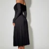 Rochie midi A-line cu dantelă și umeri decupați Nerissa, negru Rochie midi A-line cu dantelă și umeri decupați Nerissa, negru