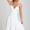 Rochie midi A-line cu detalii cu fundițe Mallory, albă Rochie midi A-line cu detalii cu fundițe Mallory, albă