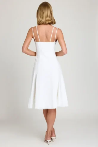 Rochie midi A-line cu detalii cu fundițe Mallory, albă Rochie midi A-line cu detalii cu fundițe Mallory, albă