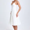 Rochie midi A-line cu detalii cu fundițe Mallory, albă Rochie midi A-line cu detalii cu fundițe Mallory, albă