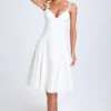 Rochie midi A-line cu detalii cu fundițe Mallory, albă Rochie midi A-line cu detalii cu fundițe Mallory, albă