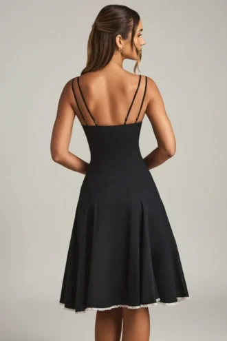 Rochie midi A-line cu detaliu fundă Mallory, negru