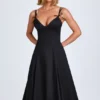 Rochie midi A-line cu detaliu fundă Mallory, negru Rochie midi A-line cu detaliu fundă Mallory, negru