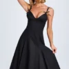 Rochie midi A-line cu detaliu fundă Mallory, negru Rochie midi A-line cu detaliu fundă Mallory, negru
