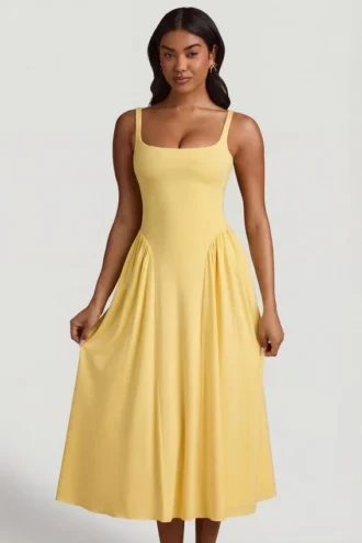 Rochie midi A-line din modal Aireen, galben pastel