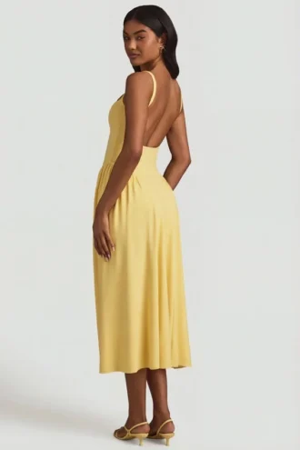 Rochie midi A-line din modal Aireen, galben pastel