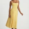 Rochie midi A-line din modal Aireen, galben pastel Rochie midi A-line din modal Aireen, galben pastel