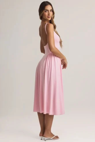Rochie midi A-line din modal Aireen, roz pastel