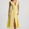 Rochie midi A-line din poplin de bumbac Aralisse, în galben pastel Rochie midi A-line din poplin de bumbac Aralisse, în galben pastel