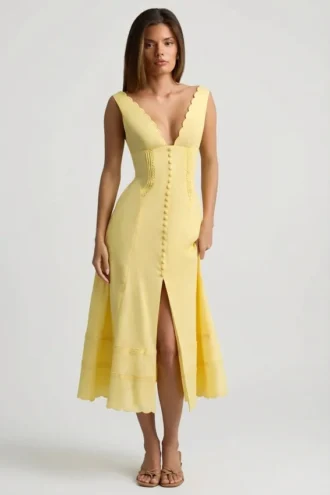 Rochie midi A-line din poplin de bumbac Aralisse, în galben pastel
