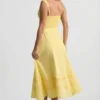 Rochie midi A-line din poplin de bumbac Aralisse, în galben pastel Rochie midi A-line din poplin de bumbac Aralisse, în galben pastel