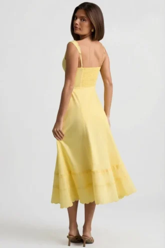 Rochie midi A-line din poplin de bumbac Aralisse, în galben pastel