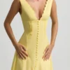 Rochie midi A-line din poplin de bumbac Aralisse, în galben pastel Rochie midi A-line din poplin de bumbac Aralisse, în galben pastel