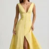Rochie midi A-line din poplin de bumbac Aralisse, în galben pastel Rochie midi A-line din poplin de bumbac Aralisse, în galben pastel