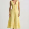 Rochie midi A-line din poplin de bumbac Aralisse, în galben pastel Rochie midi A-line din poplin de bumbac Aralisse, în galben pastel