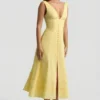 Rochie midi A-line din poplin de bumbac Aralisse, în galben pastel Rochie midi A-line din poplin de bumbac Aralisse, în galben pastel