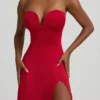 Rochie midi A-line fără bretele din jersey elastic Joely, în culoarea True Red Rochie midi A-line fără bretele din jersey elastic Joely, în culoarea True Red