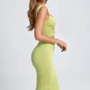 Rochie midi Aelia din modal, cu detalii metalice și decupaje, în nuanța verde măslin Rochie midi Aelia din modal, cu detalii metalice și decupaje, în nuanța verde măslin