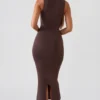 Rochie midi Ainslee cu gât pătrat, culoare maro ciocolată Rochie midi Ainslee cu gât pătrat, culoare maro ciocolată