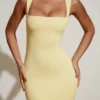 Rochie midi Ainslee cu gât pătrat, galben pastel Rochie midi Ainslee cu gât pătrat, galben pastel