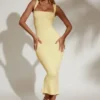 Rochie midi Ainslee cu gât pătrat, galben pastel Rochie midi Ainslee cu gât pătrat, galben pastel