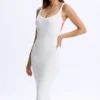 Rochie midi albă cu decolteu adânc și spate decupat din modal Lois Rochie midi albă cu decolteu adânc și spate decupat din modal Lois