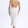 Rochie midi albă cu decolteu adânc și spate decupat din modal Lois Rochie midi albă cu decolteu adânc și spate decupat din modal Lois