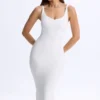 Rochie midi albă cu decolteu adânc și spate decupat din modal Lois Rochie midi albă cu decolteu adânc și spate decupat din modal Lois